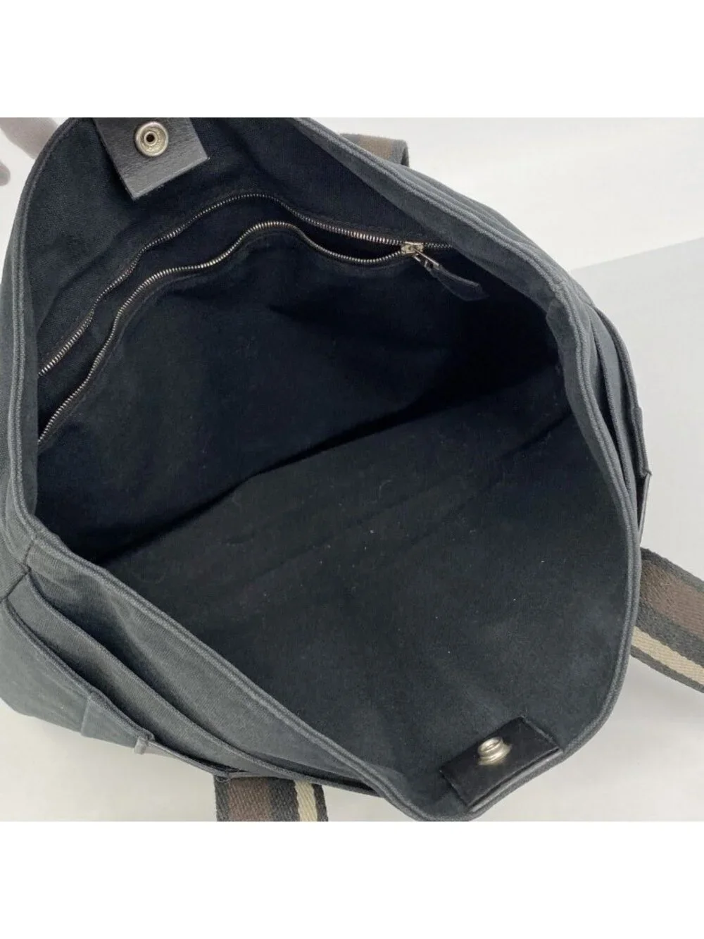 Hermes Tote Trocahoriental MM Canvas Black Brown Silver